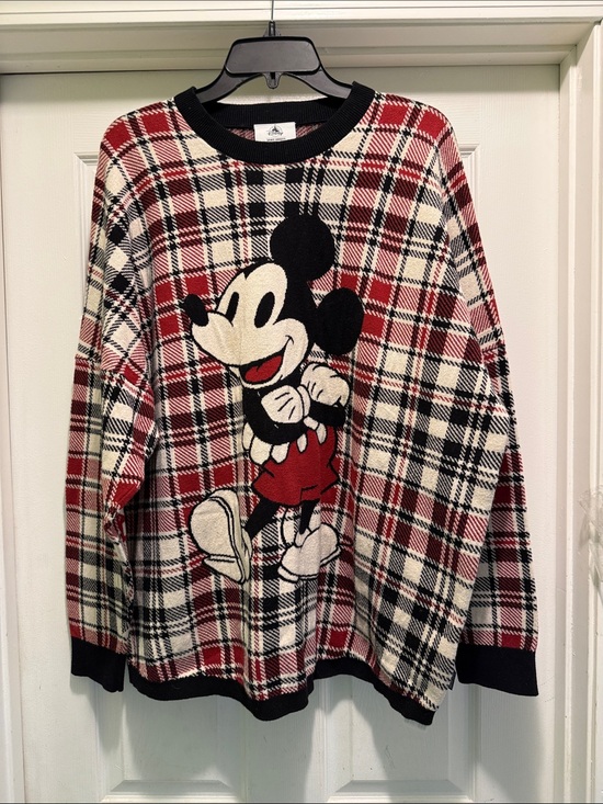Sweaters - Disney Spirit Jersey Mickey Mouse Plaid Sweater XL Red Black Buffalo Check